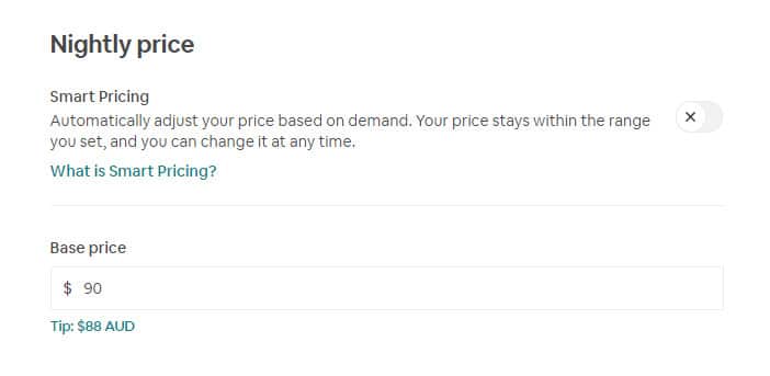 Airbnb nightly price example