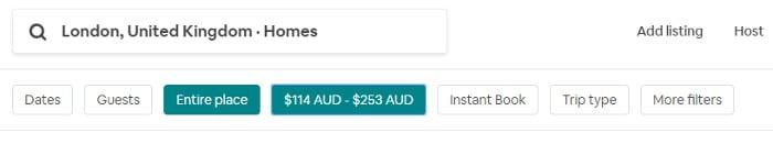 Airbnb search filter example