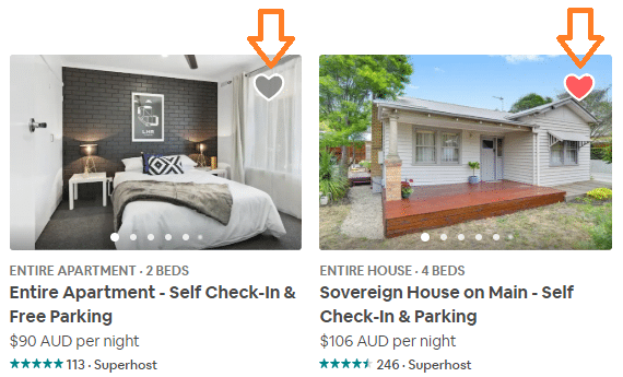 Airbnb wish list example