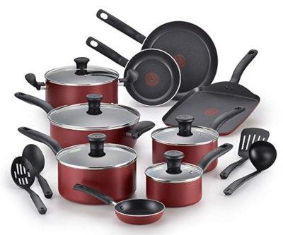 18 piece cookware pots and pans set in red