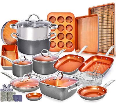 23 piece copper cookware set for Airbnb kitchen