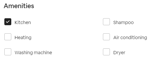 Airbnb kitchen search filter example
