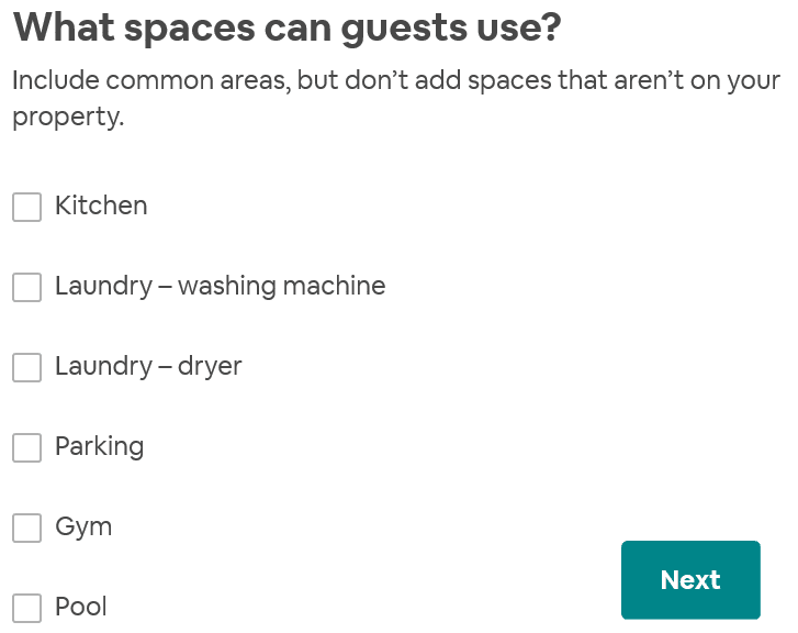 Airbnb spaces options
